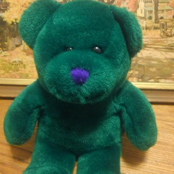 🐻 Vintage 1994 Petting Zoo Plush Bear 90s Green - Picture 1 of 7